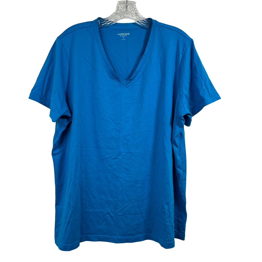 Lands End Relaxed Fit V-Neck Tee Blue 100% Supima Cotton Short Sleeve XL 18